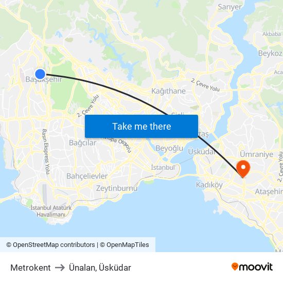 Metrokent to Ünalan, Üsküdar map