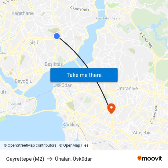 Gayrettepe (M2) to Ünalan, Üsküdar map