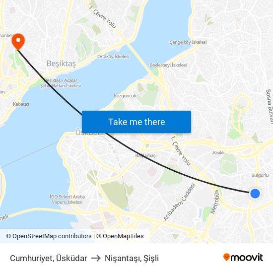 Cumhuriyet, Üsküdar to Nişantaşı, Şişli map