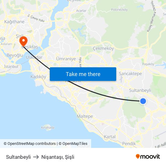Sultanbeyli to Nişantaşı, Şişli map