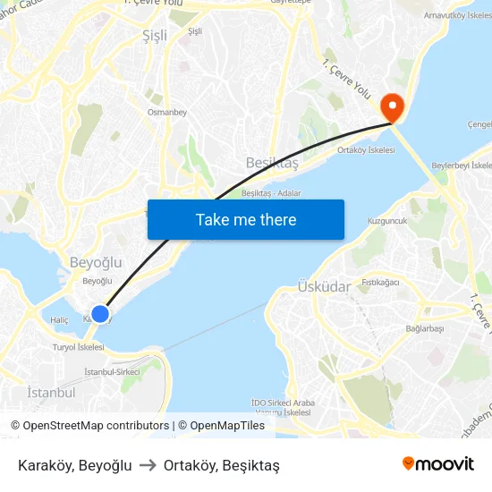 Karaköy, Beyoğlu to Ortaköy, Beşiktaş map