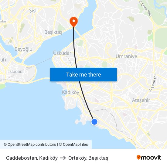 Caddebostan, Kadıköy to Ortaköy, Beşiktaş map