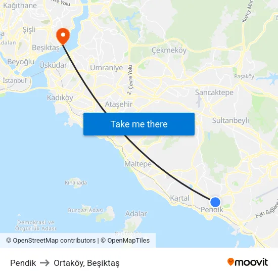 Pendik to Ortaköy, Beşiktaş map