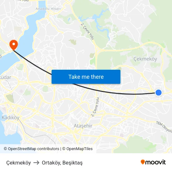 Çekmeköy to Ortaköy, Beşiktaş map