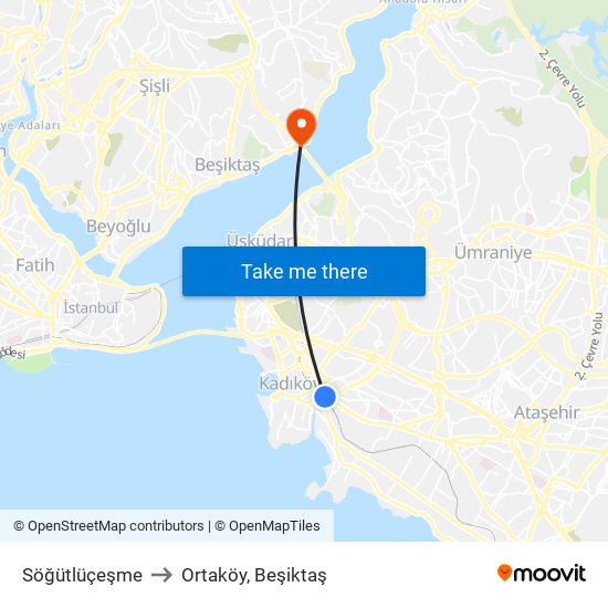 Söğütlüçeşme to Ortaköy, Beşiktaş map