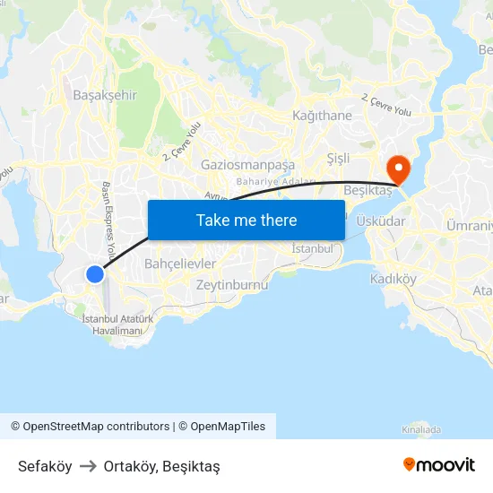 Sefaköy to Ortaköy, Beşiktaş map