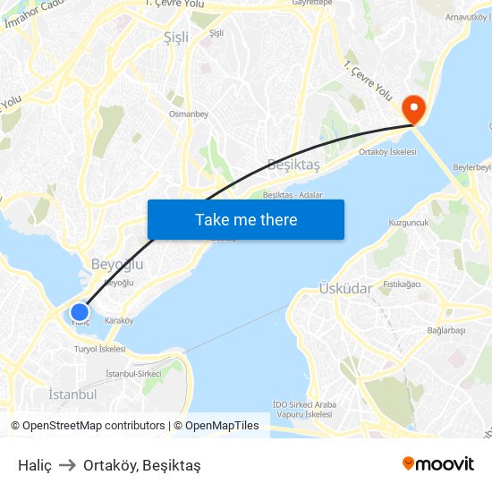 Haliç to Ortaköy, Beşiktaş map