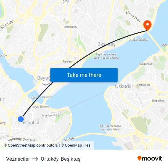 Vezneciler to Ortaköy, Beşiktaş map