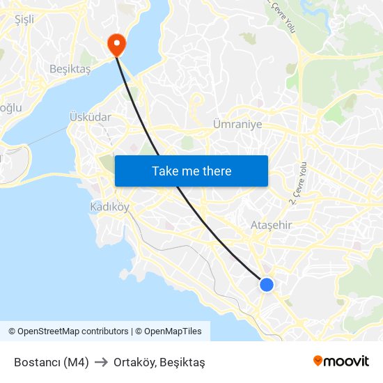 Bostancı (M4) to Ortaköy, Beşiktaş map