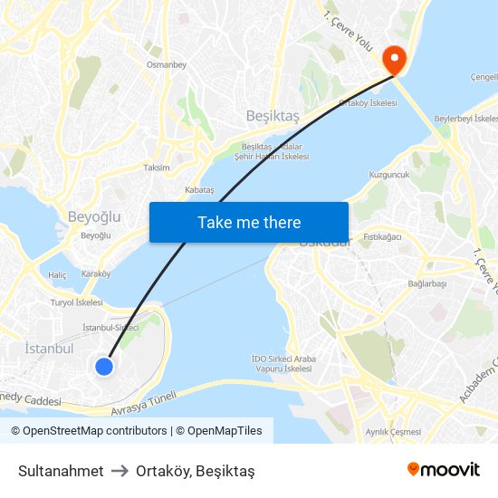 Sultanahmet to Ortaköy, Beşiktaş map