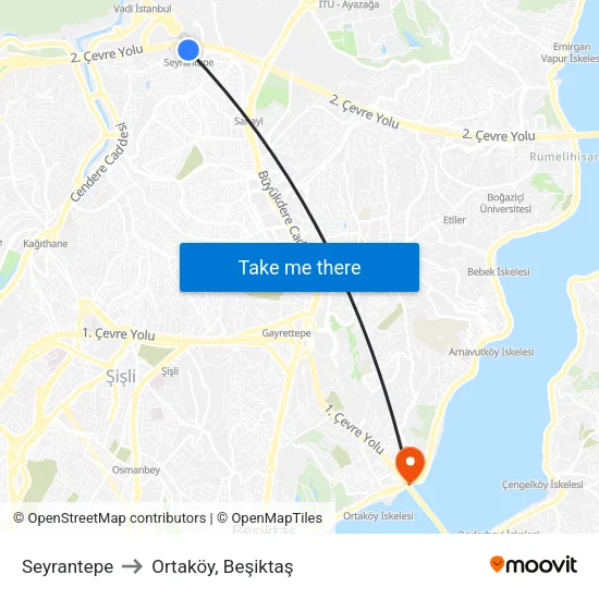 Seyrantepe to Ortaköy, Beşiktaş map