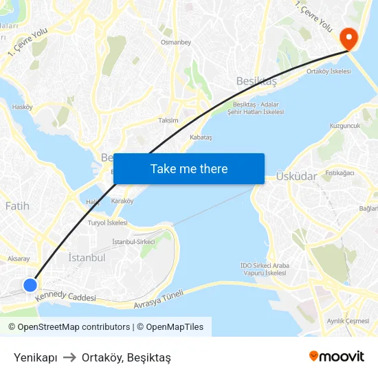 Yenikapı to Ortaköy, Beşiktaş map