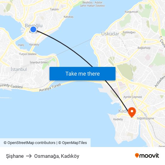 Şişhane to Osmanağa, Kadıköy map