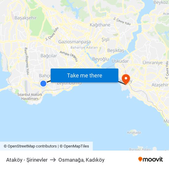 Ataköy - Şirinevler to Osmanağa, Kadıköy map