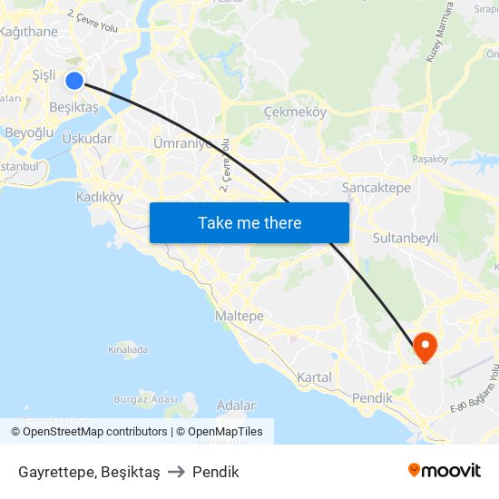 Gayrettepe, Beşiktaş to Pendik map