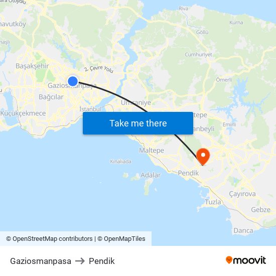 Gaziosmanpasa to Pendik map