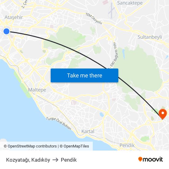 Kozyatağı, Kadıköy to Pendik map
