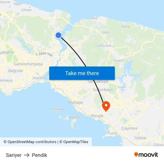 Sariyer to Pendik map