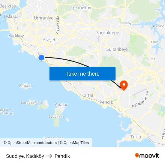 Suadiye, Kadıköy to Pendik map