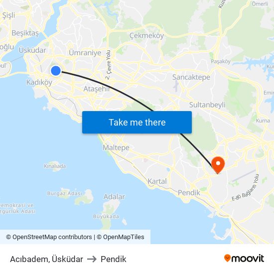 Acıbadem, Üsküdar to Pendik map