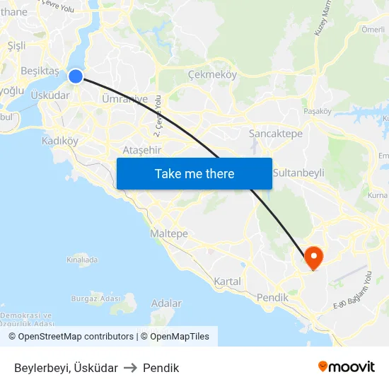 Beylerbeyi, Üsküdar to Pendik map
