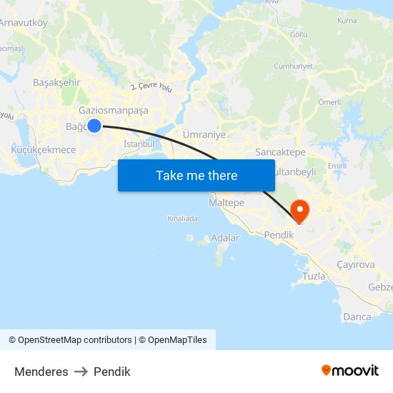 Menderes to Pendik map