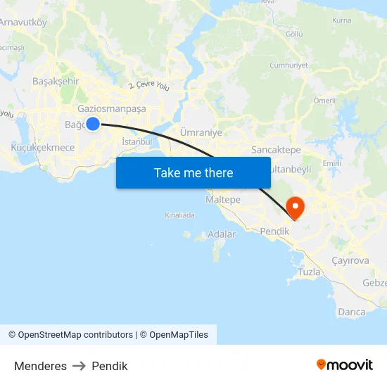 Menderes to Pendik map
