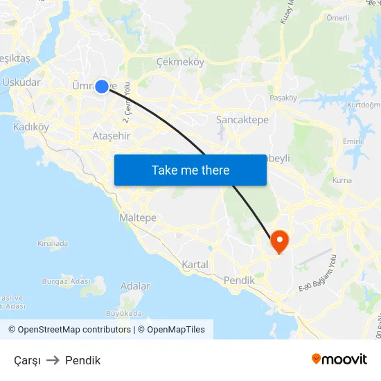 Çarşı to Pendik map
