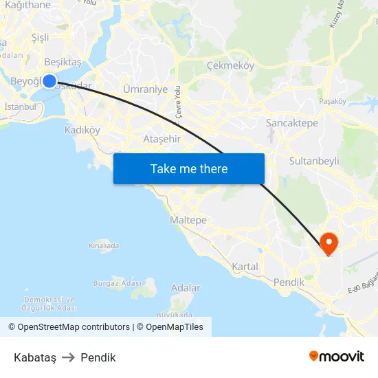 Kabataş to Pendik map