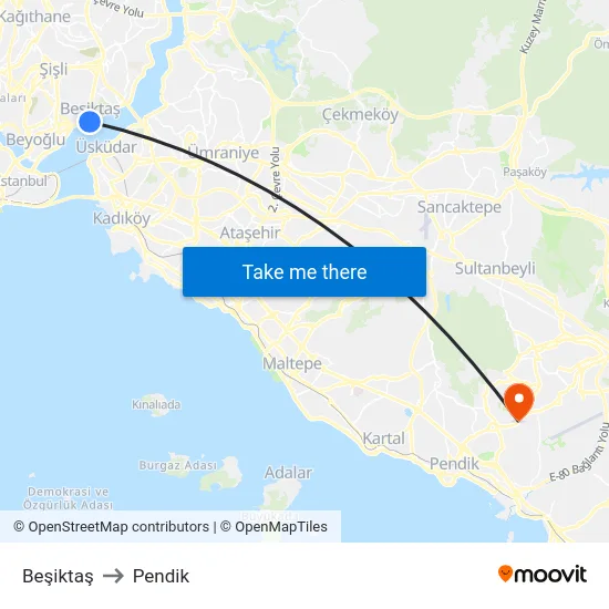 Beşiktaş to Pendik map