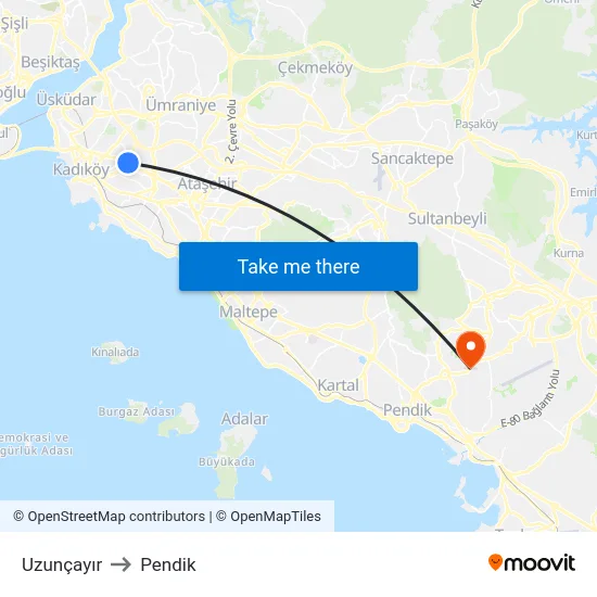 Uzunçayır to Pendik map