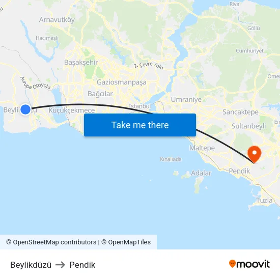 Beylikdüzü to Pendik map
