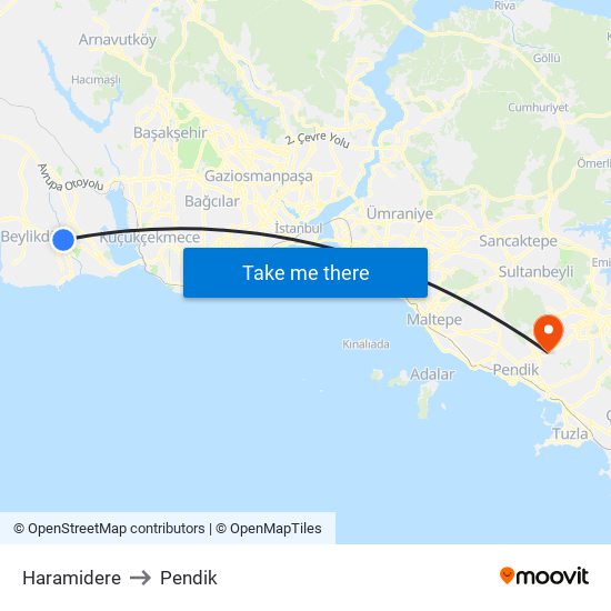 Haramidere to Pendik map