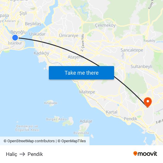 Haliç to Pendik map