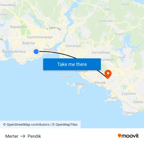 Merter to Pendik map