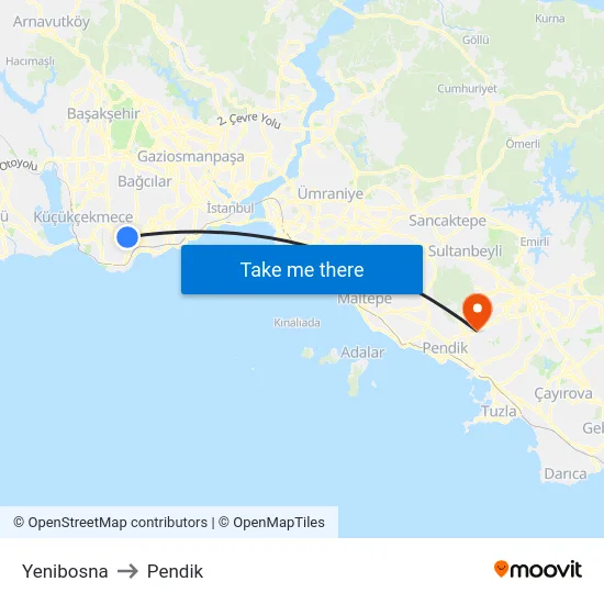 Yenibosna to Pendik map