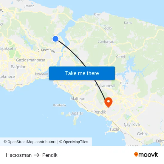 Hacıosman to Pendik map