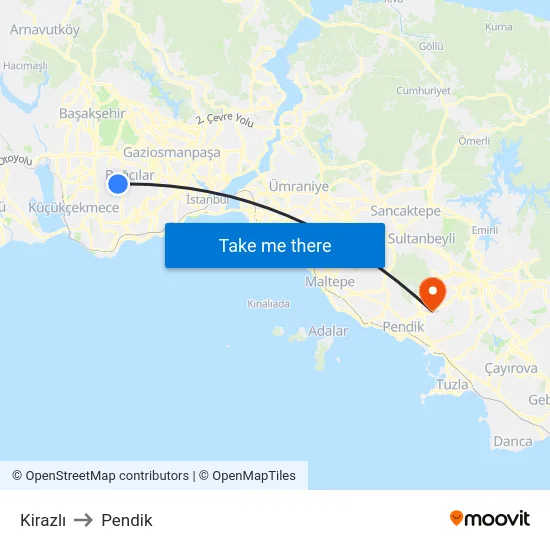 Kirazlı to Pendik map