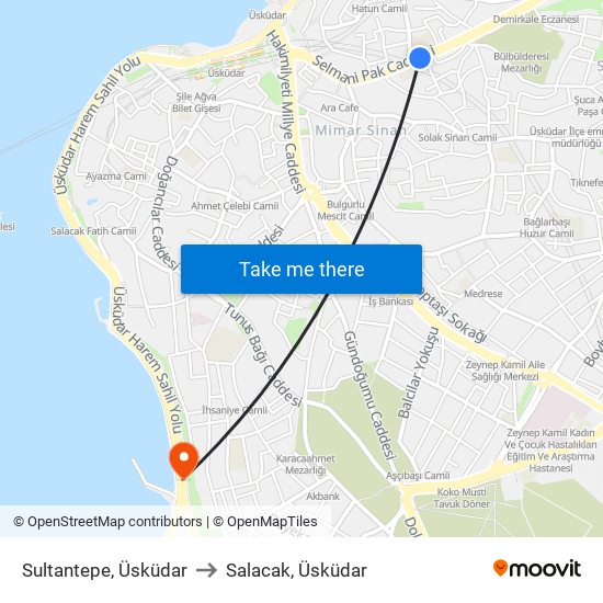 Sultantepe, Üsküdar to Salacak, Üsküdar map