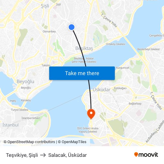 Teşvikiye, Şişli to Salacak, Üsküdar map