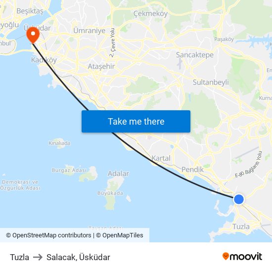 Tuzla to Salacak, Üsküdar map