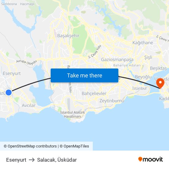Esenyurt to Salacak, Üsküdar map