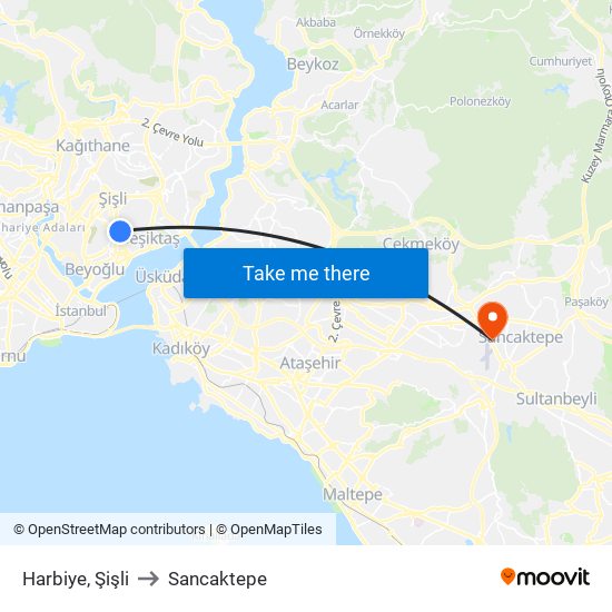 Harbiye, Şişli to Sancaktepe map