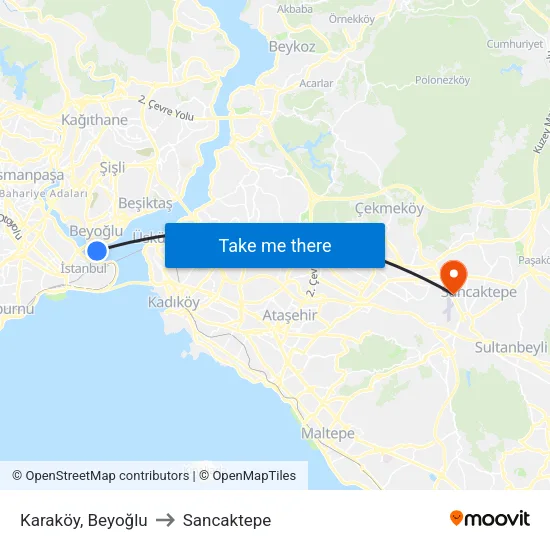 Karaköy, Beyoğlu to Sancaktepe map