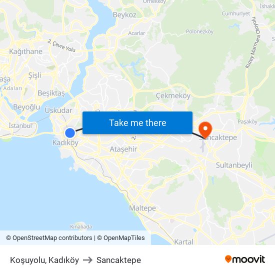 Koşuyolu, Kadıköy to Sancaktepe map