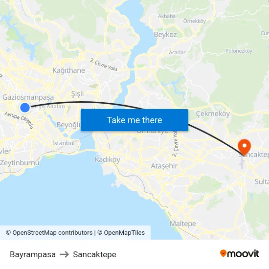 Bayrampasa to Sancaktepe map