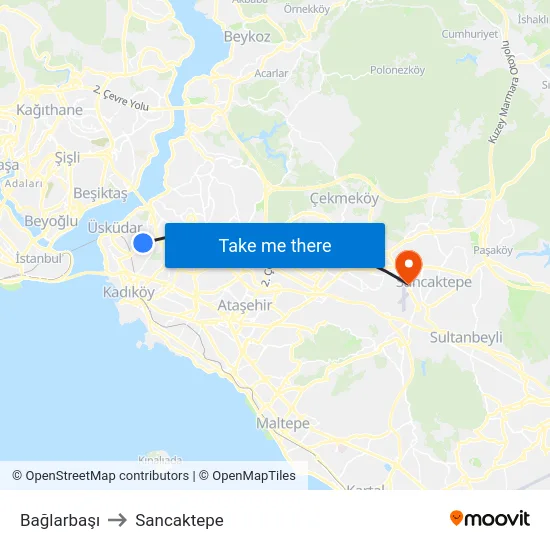Bağlarbaşı to Sancaktepe map