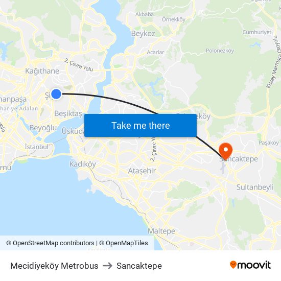 Mecidiyeköy Metrobus to Sancaktepe map