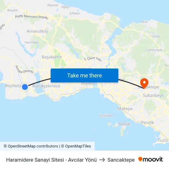Haramidere Sanayi Sitesi - Avcılar Yönü to Sancaktepe map