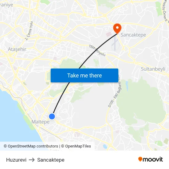 Huzurevi to Sancaktepe map